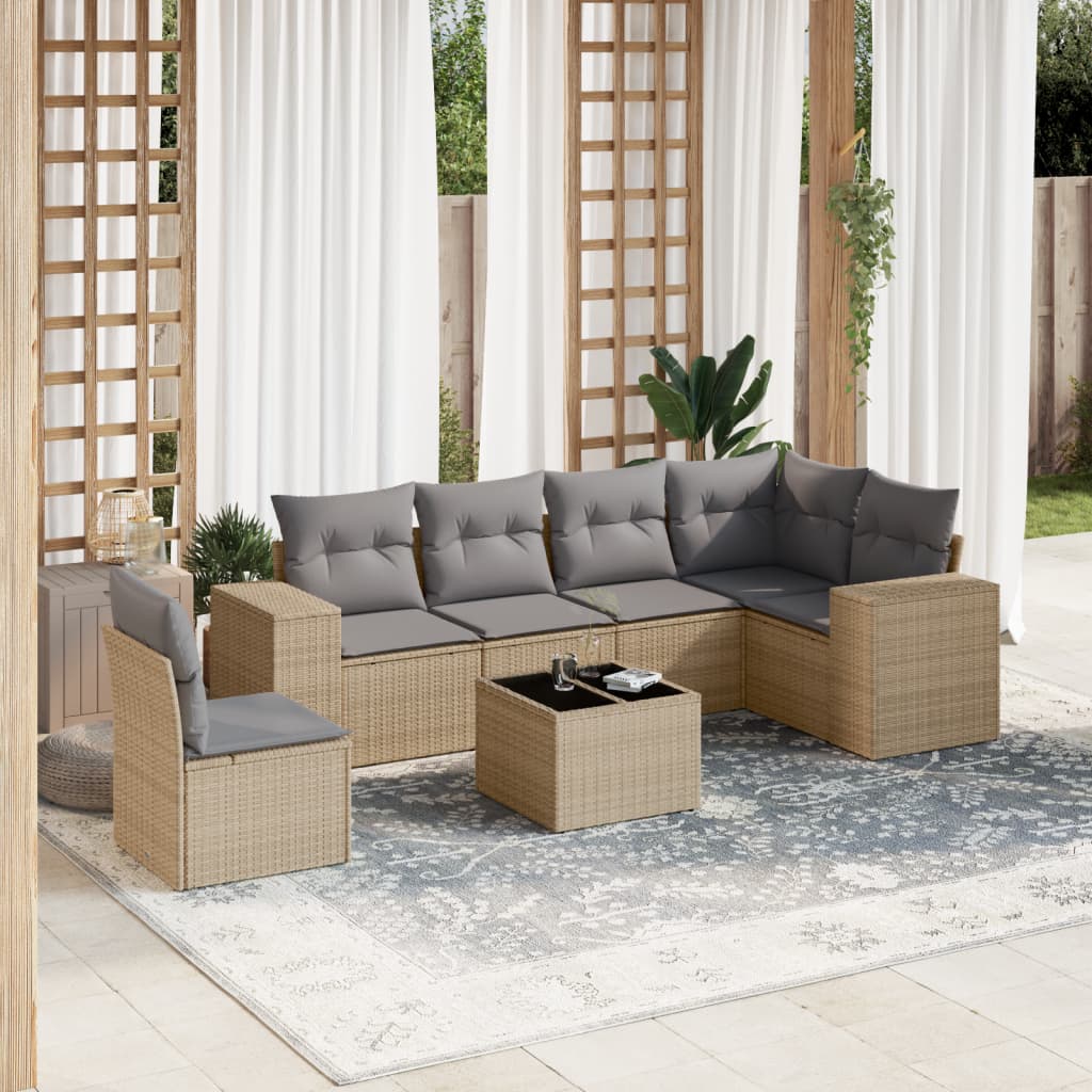 Sofasæt Til Haven 7 Dele Med Hynder Polyrattan Brun