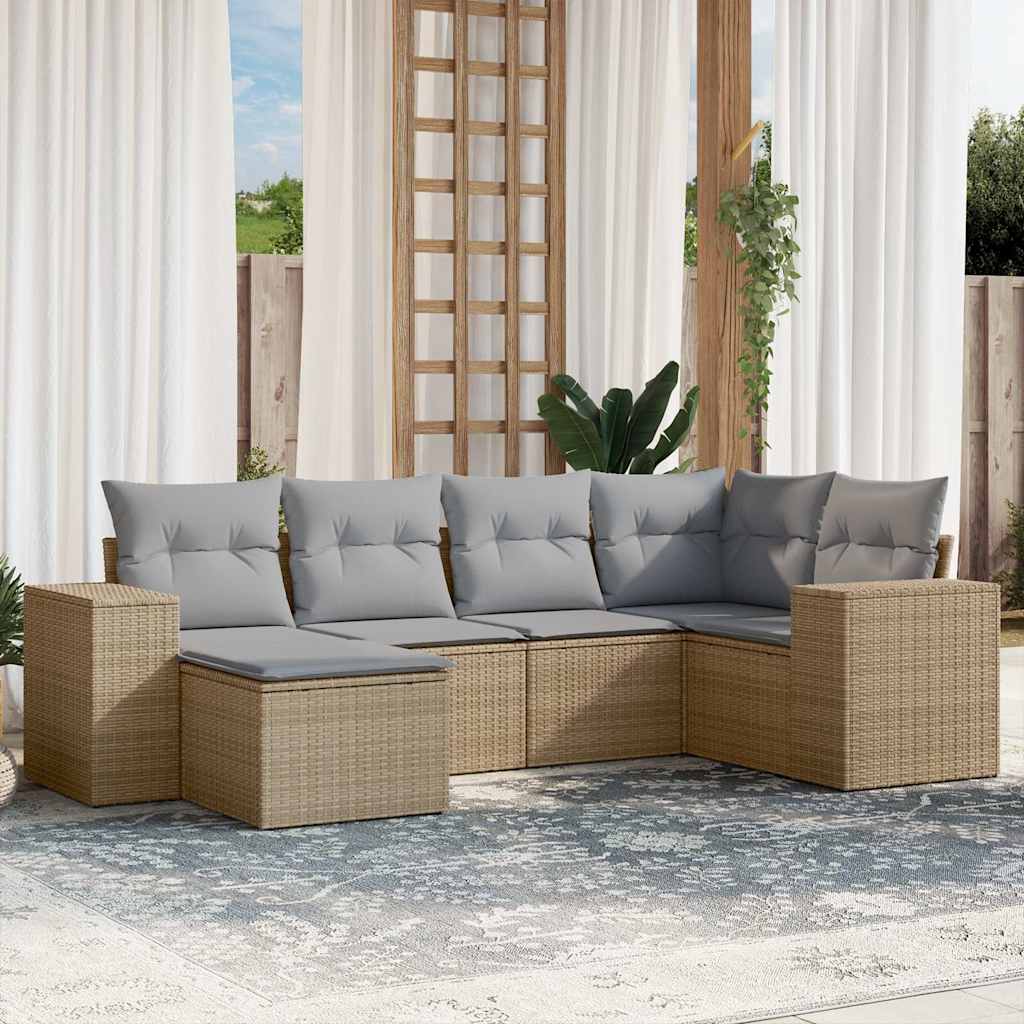 Sofasæt Til Haven 6 Dele Med Hynder Polyrattan Brun