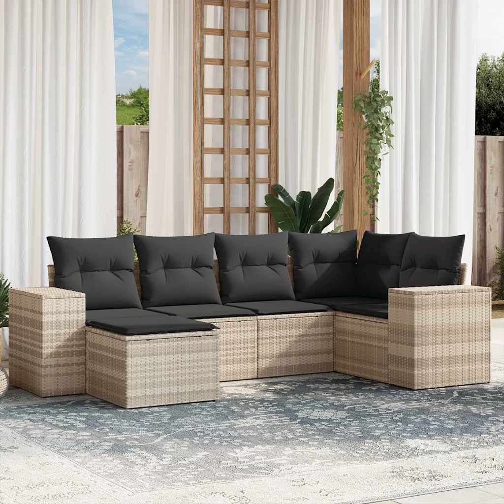 Sofasæt Til Haven 6 Dele Med Hynder Polyrattan Brun