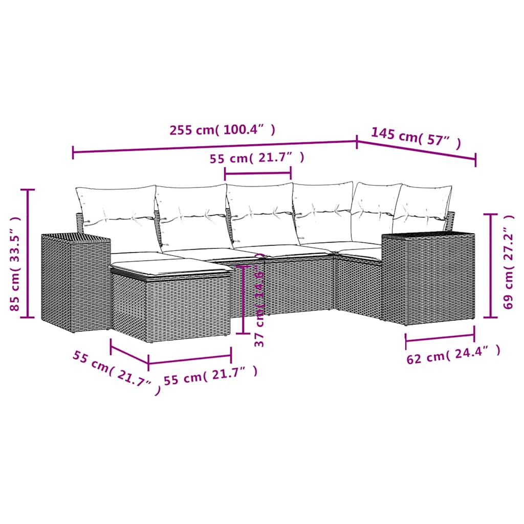 Sofasæt Til Haven 6 Dele Med Hynder Polyrattan Brun