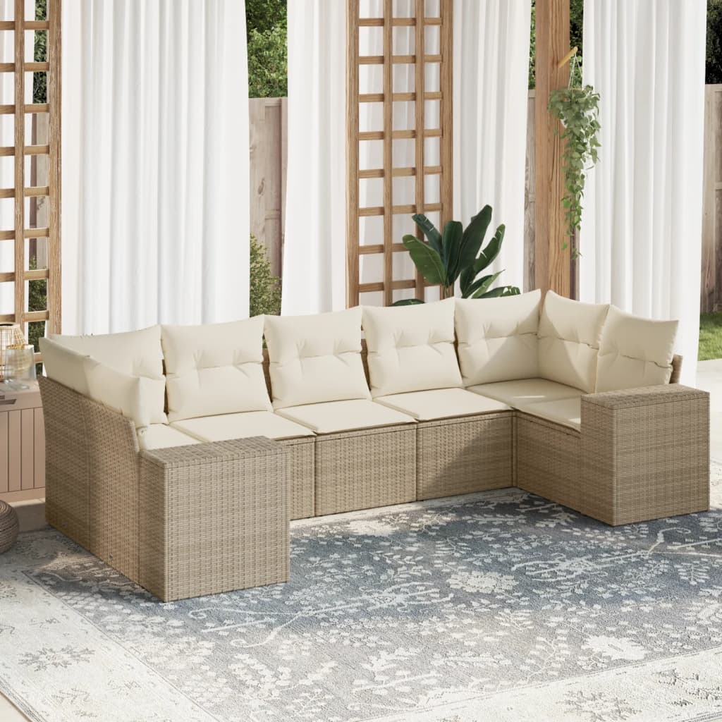 Sofasæt Til Haven 7 Dele Med Hynder Polyrattan Brun