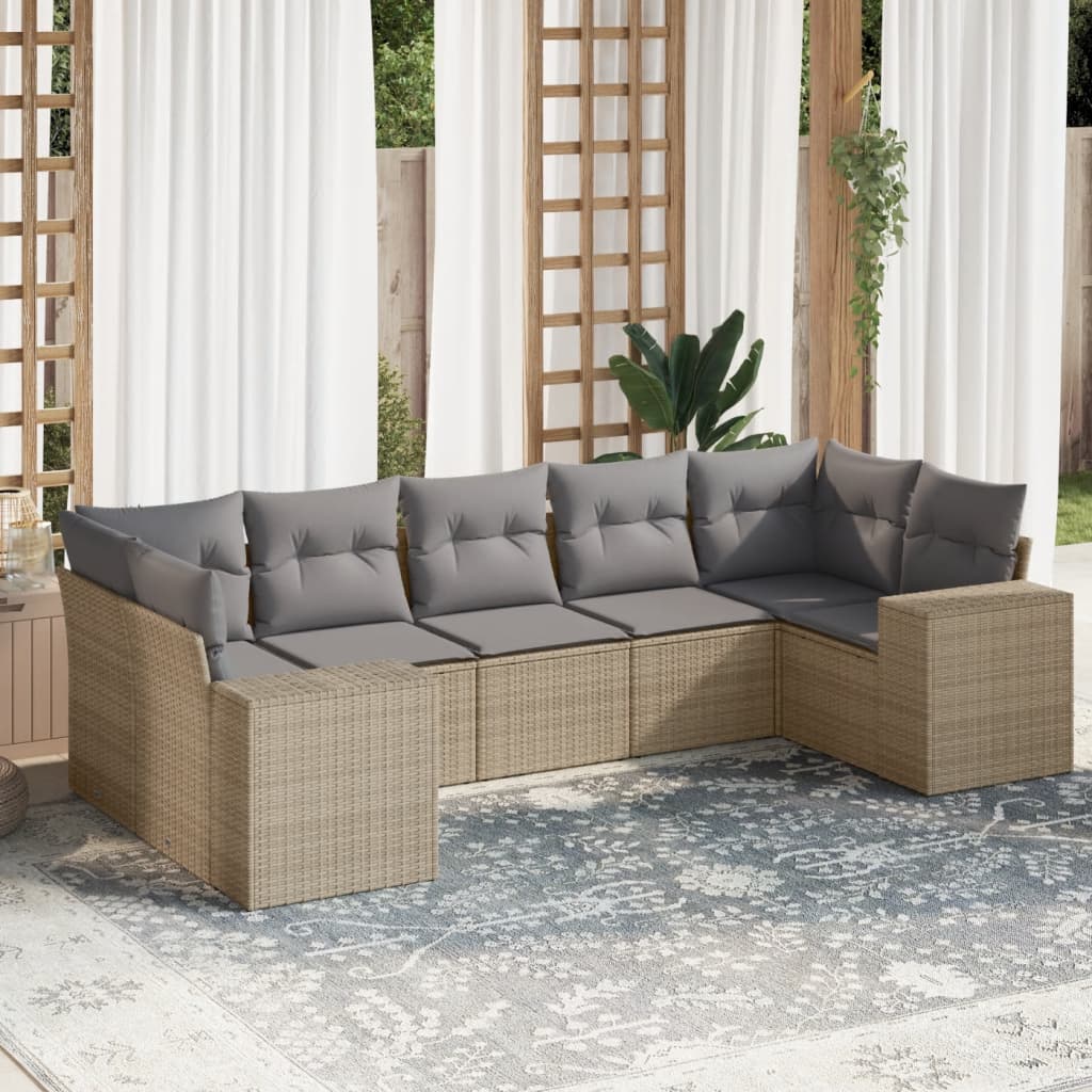 Sofasæt Til Haven 7 Dele Med Hynder Polyrattan Brun