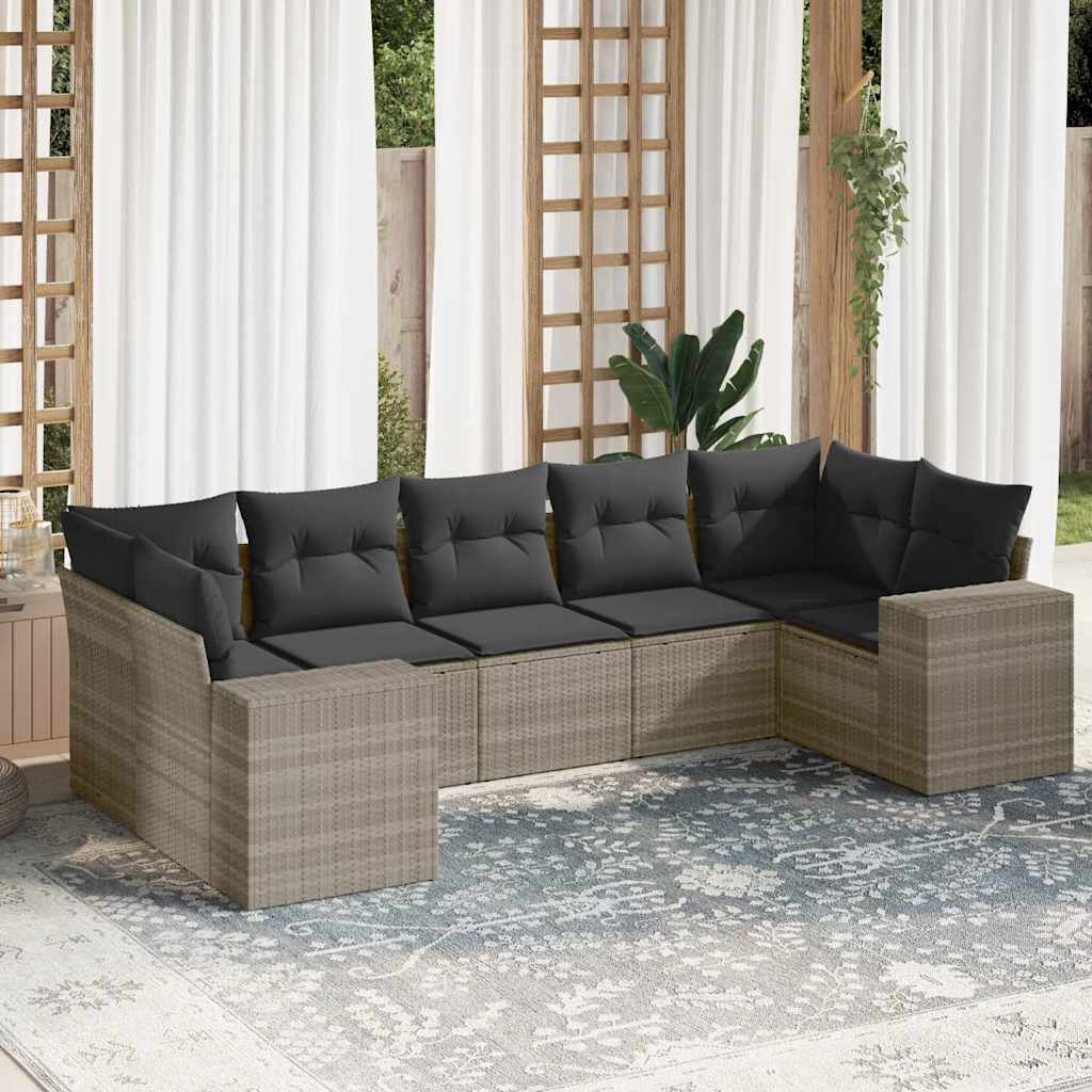 Sofasæt Til Haven 7 Dele Med Hynder Polyrattan Brun