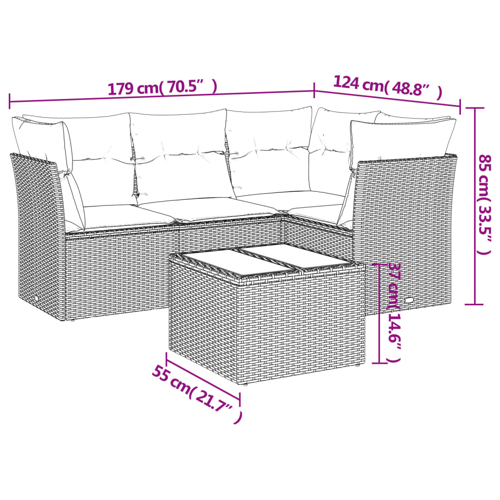 Sofasæt Til Haven 5 Dele Med Hynder Polyrattan Sort