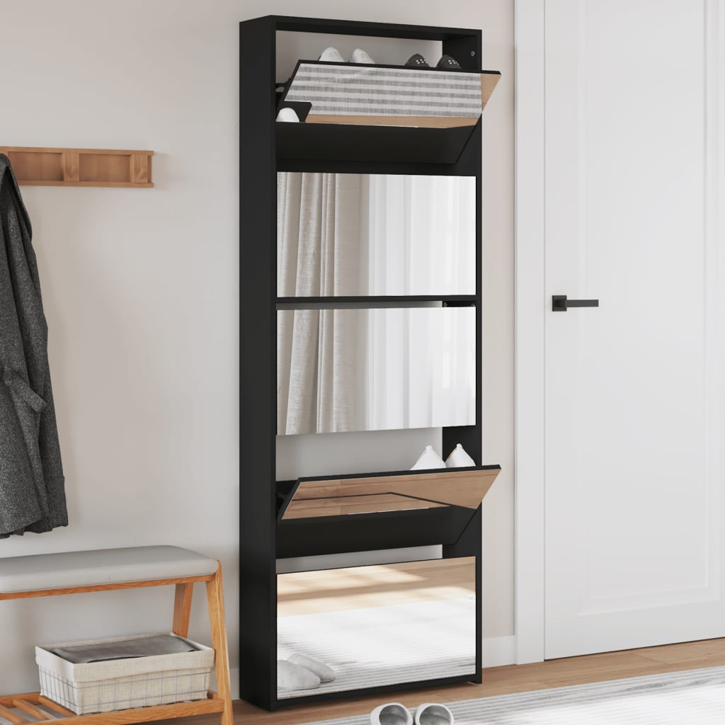 Skoskab 5 Hylder Med Spejl 63X17X169,5 Cm