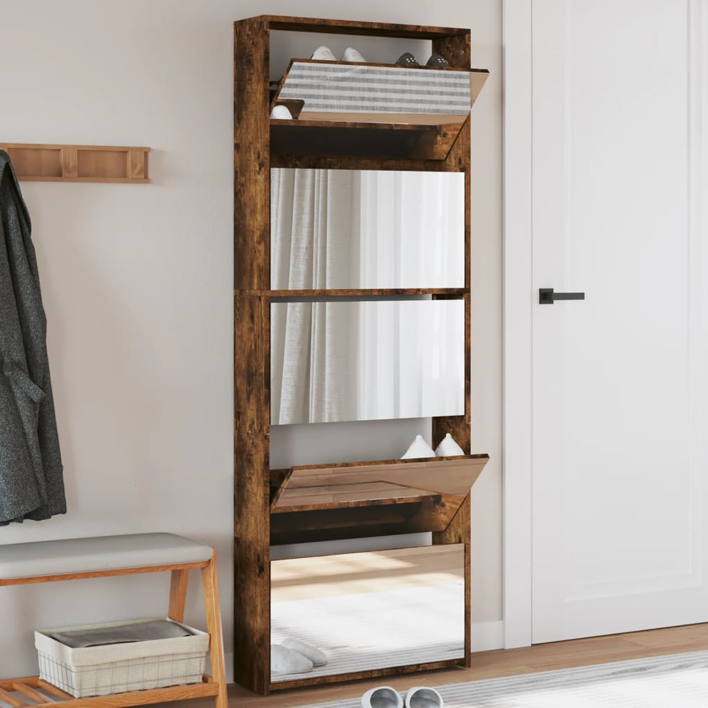 Skoskab 5 Hylder Med Spejl 63X17X169,5 Cm