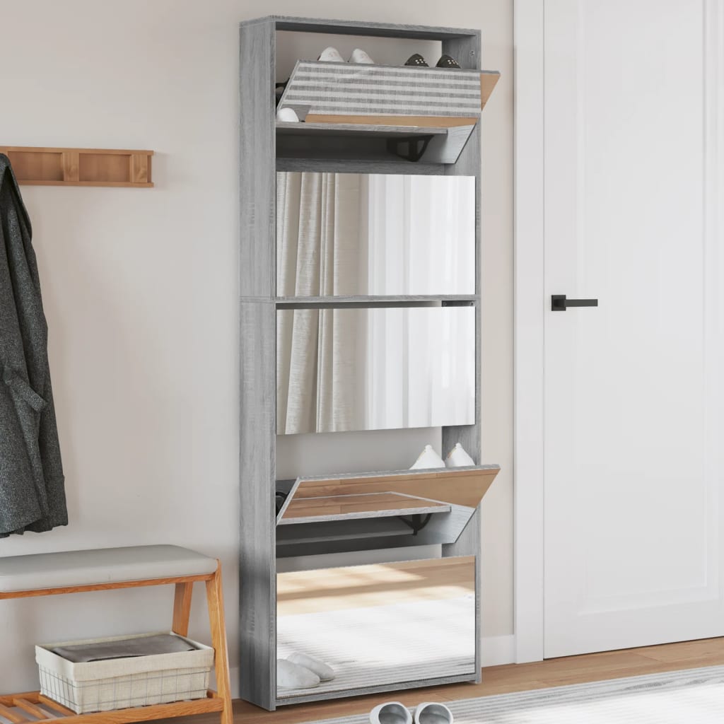 Skoskab 5 Hylder Med Spejl 63X17X169,5 Cm