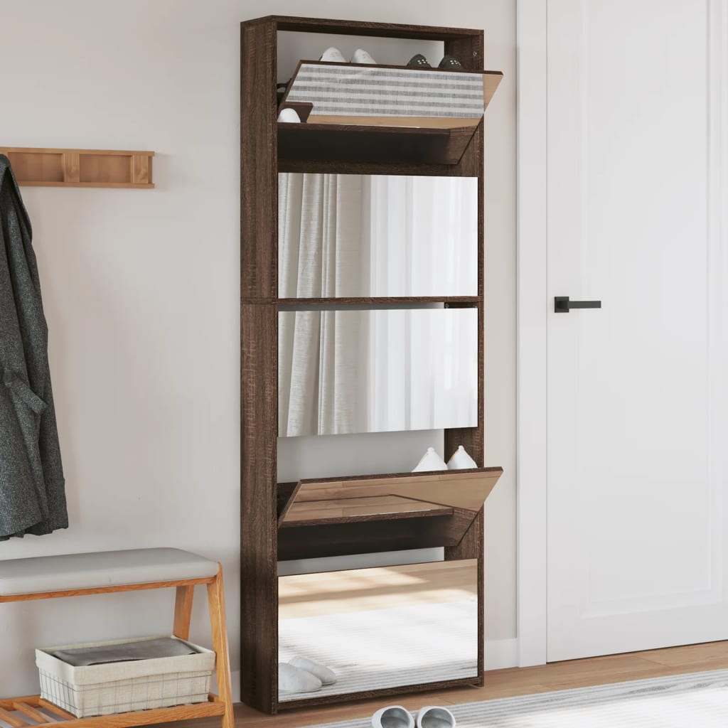 Skoskab 5 Hylder Med Spejl 63X17X169,5 Cm