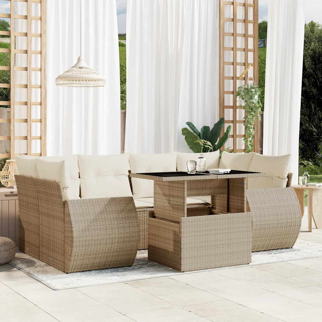 Sofasæt Til Haven 7 Dele Med Hynder Polyrattan Brun
