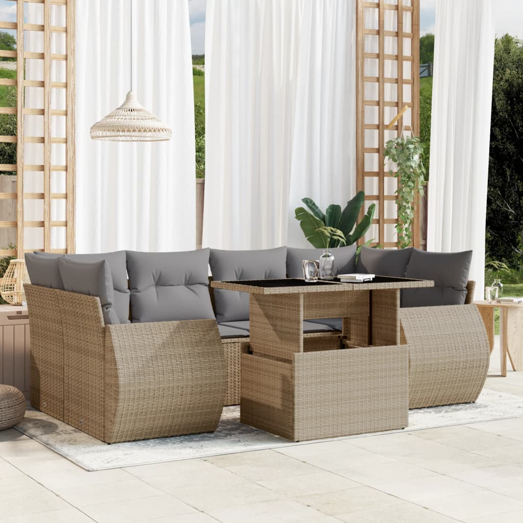 Sofasæt Til Haven 7 Dele Med Hynder Polyrattan Brun