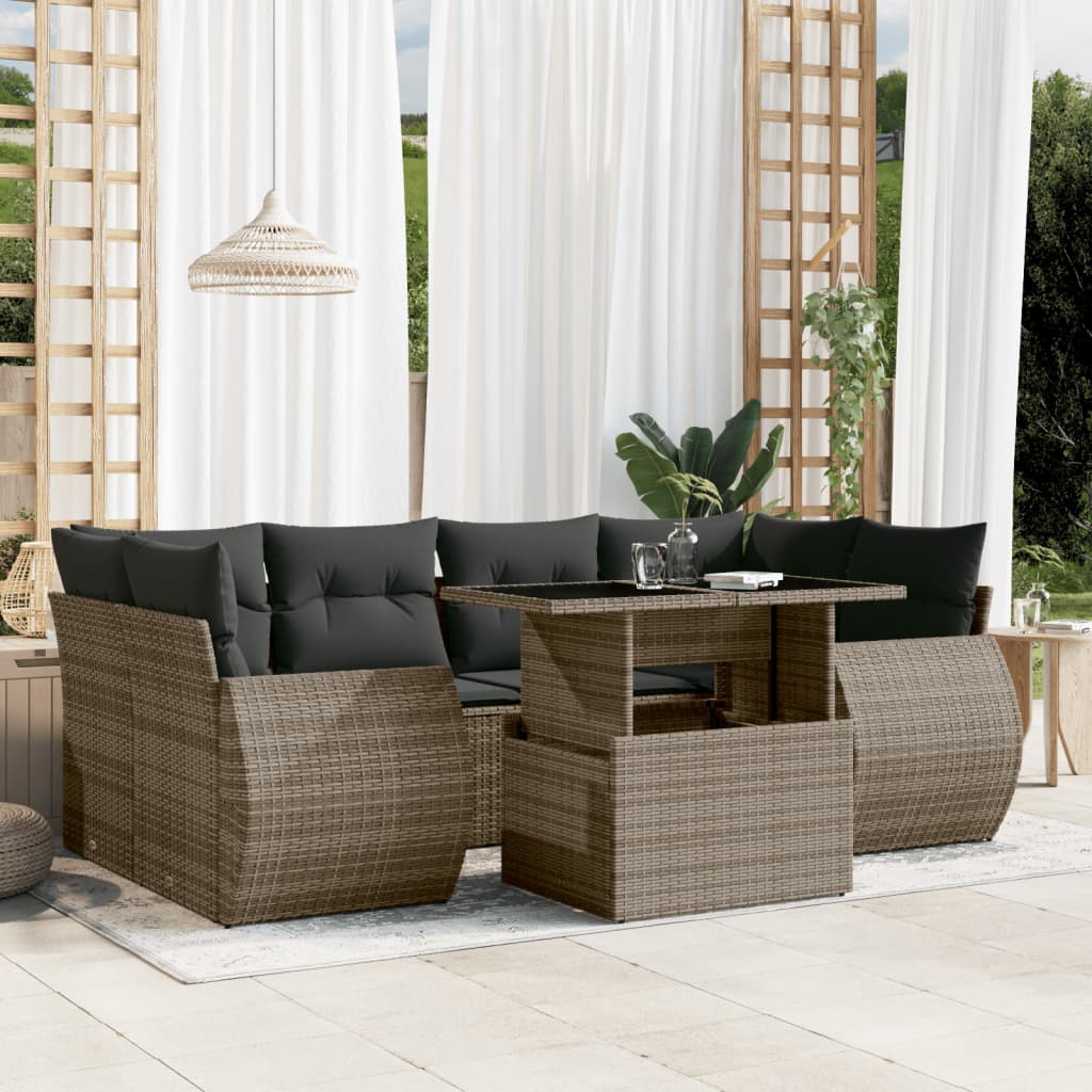Sofasæt Til Haven 7 Dele Med Hynder Polyrattan Brun