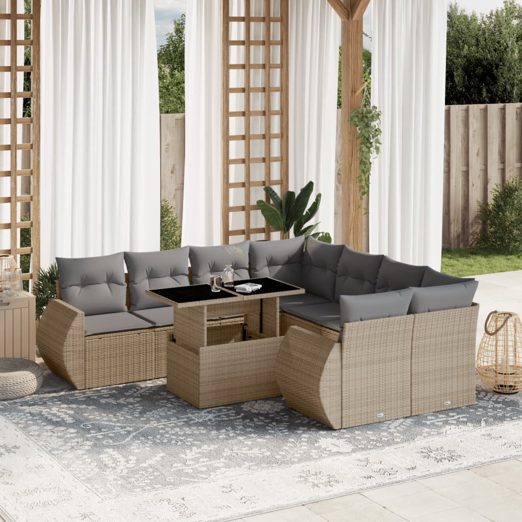 Sofasæt Til Haven 9 Dele Med Hynder Polyrattan Brun
