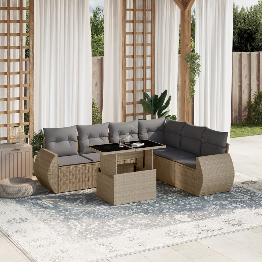Sofasæt Til Haven 7 Dele Med Hynder Polyrattan Brun