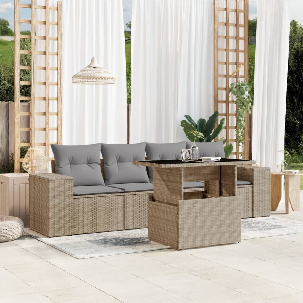 Sofasæt Til Haven 5 Dele Med Hynder Polyrattan Brun