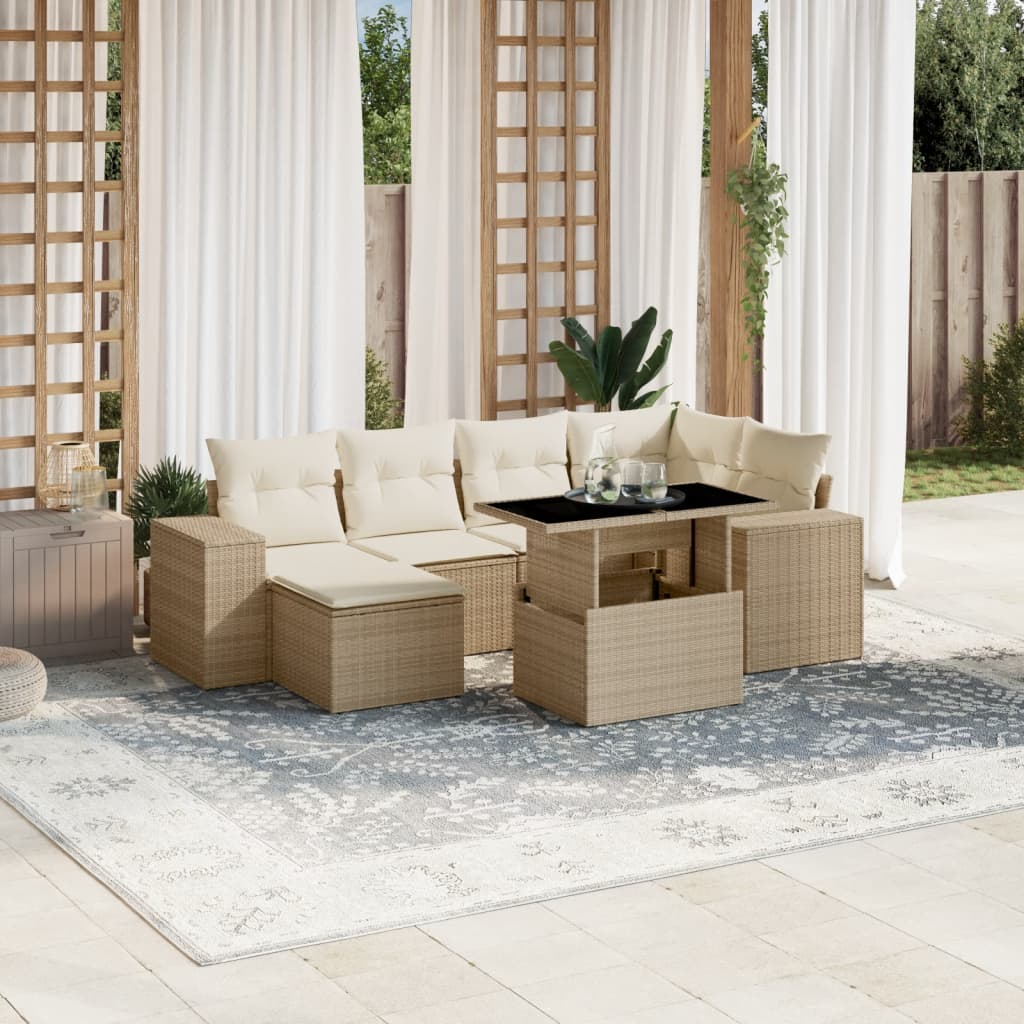 Sofasæt Til Haven 7 Dele Med Hynder Polyrattan Brun