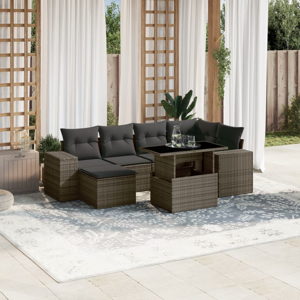 Sofasæt Til Haven 7 Dele Med Hynder Polyrattan Brun