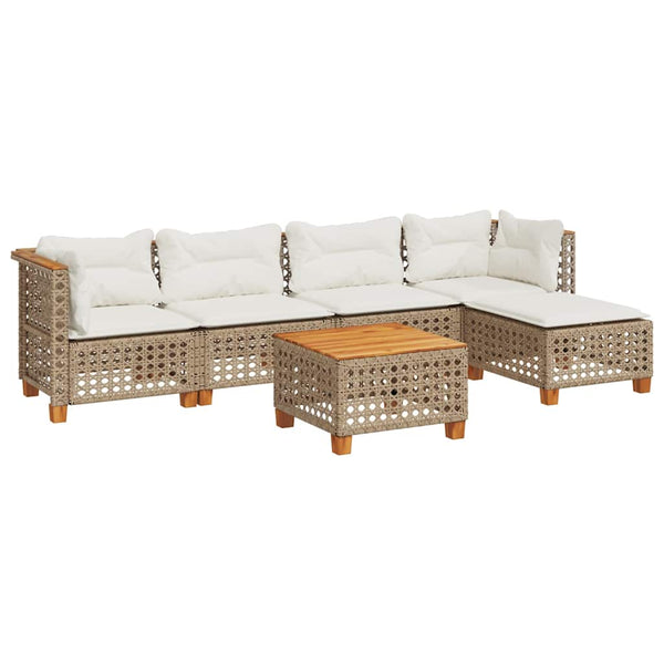 Sofasæt Til Haven 6 Dele Med Hynder Polyrattan Beige