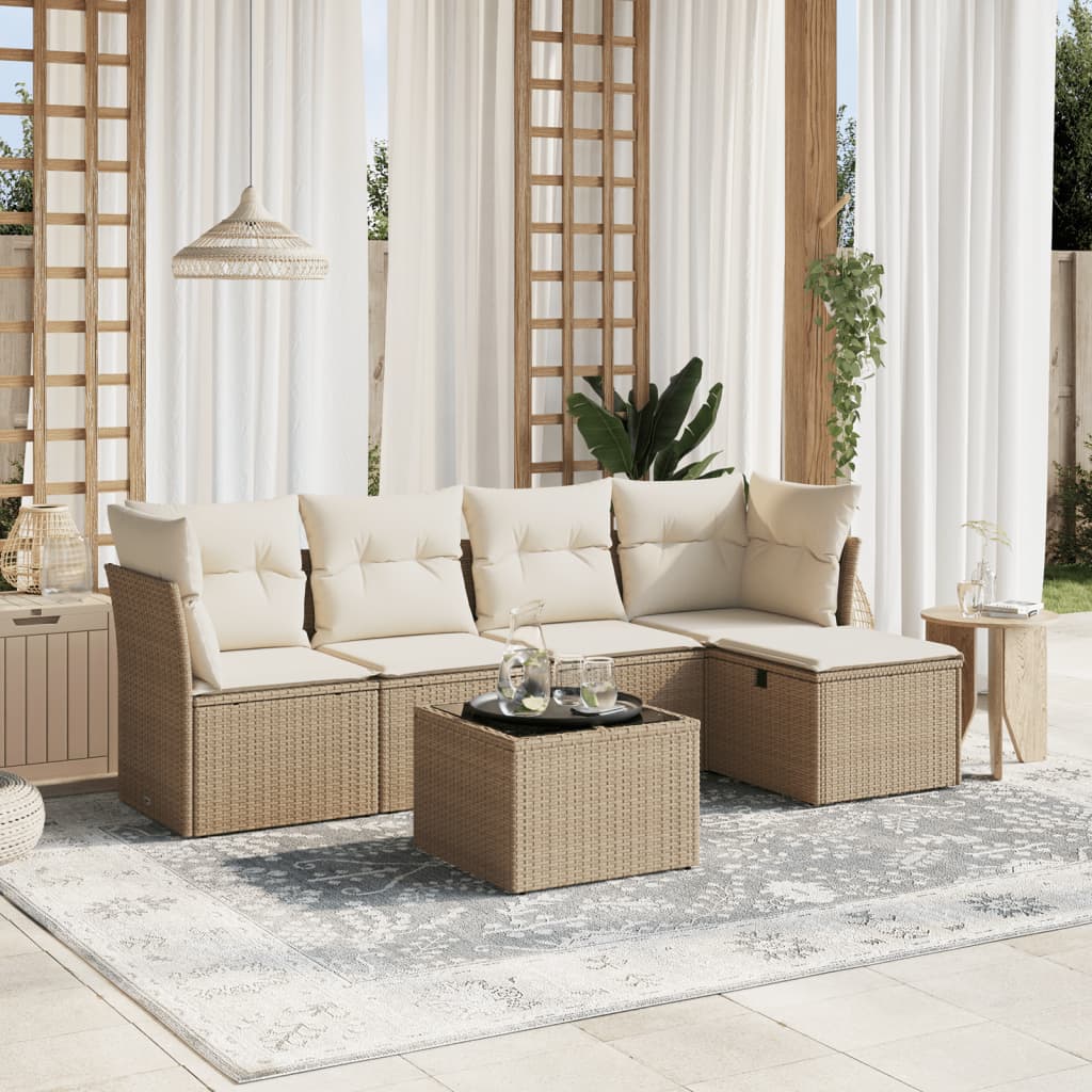 Sofasæt Til Haven 6 Dele Med Hynder Polyrattan Brun
