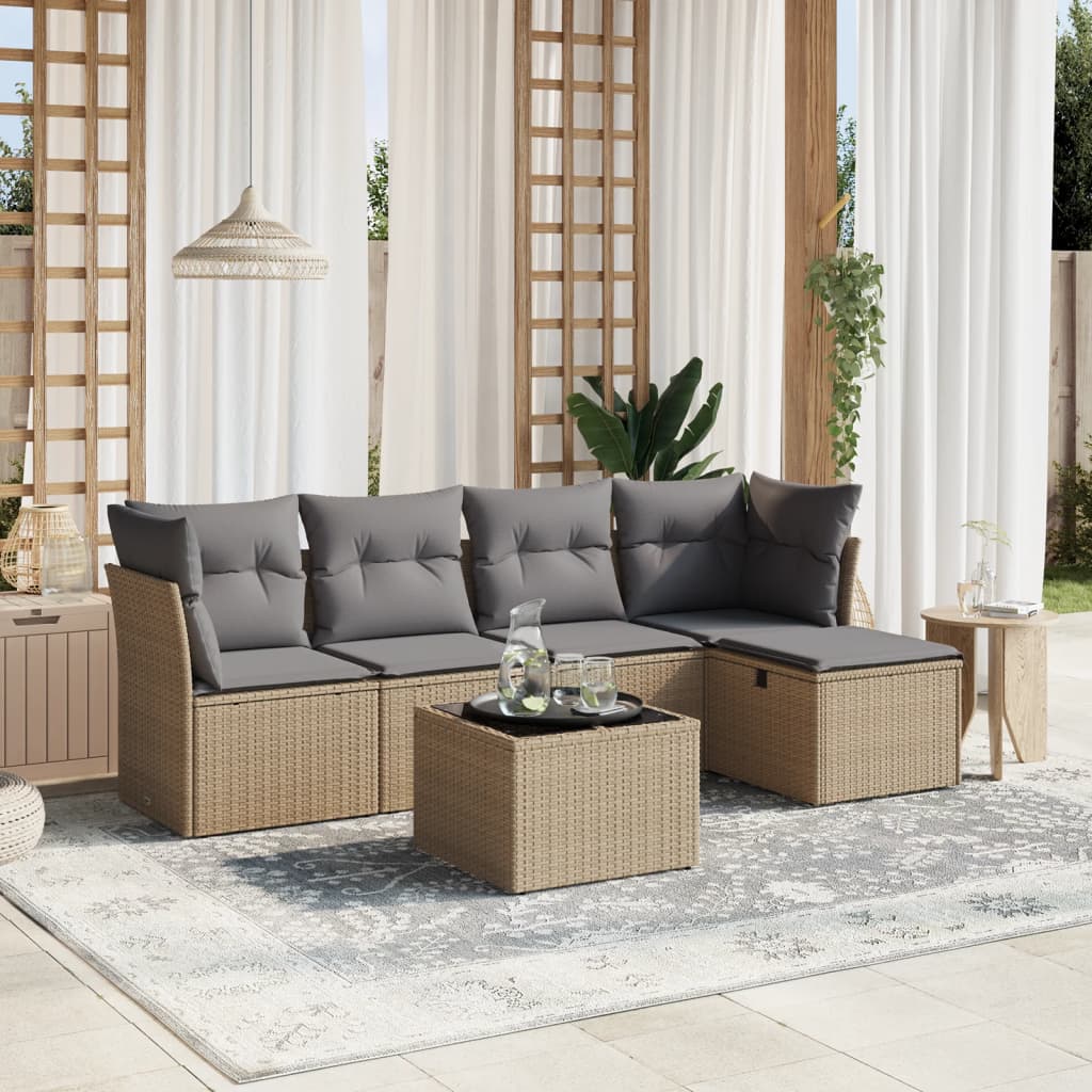 Sofasæt Til Haven 6 Dele Med Hynder Polyrattan Brun