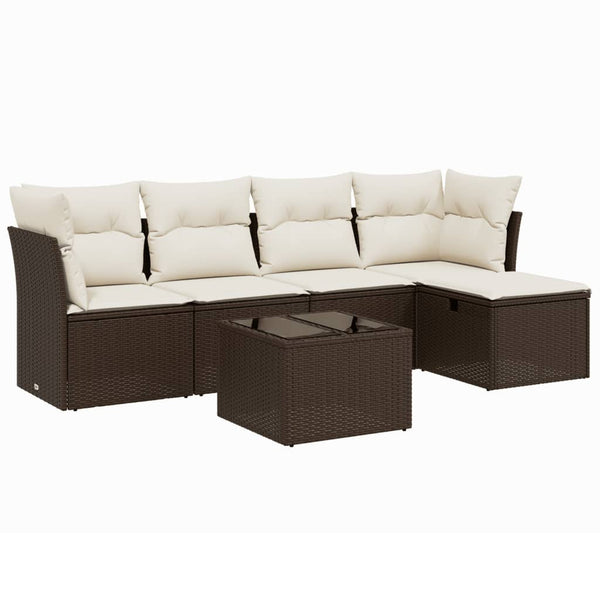 Sofasæt Til Haven 6 Dele Med Hynder Polyrattan Brun