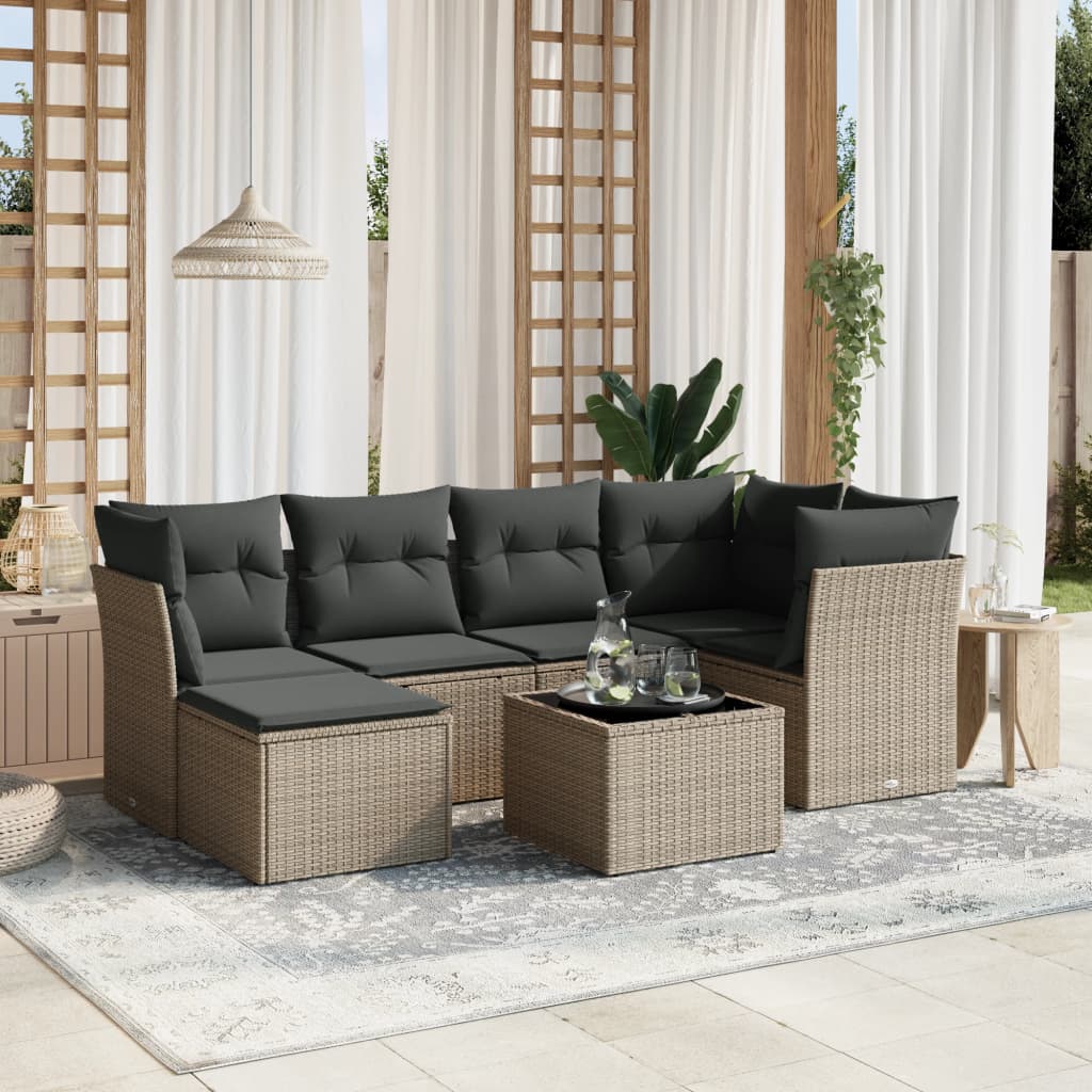 Sofasæt Til Haven 7 Dele Med Hynder Polyrattan Brun