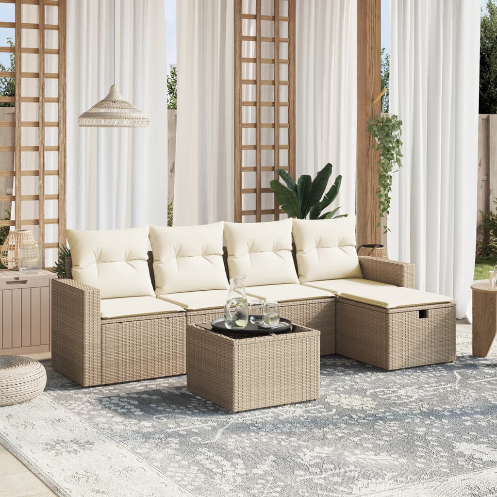 Sofasæt Til Haven 6 Dele Med Hynder Polyrattan Brun