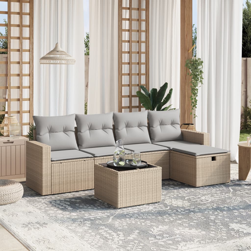 Sofasæt Til Haven 6 Dele Med Hynder Polyrattan Brun