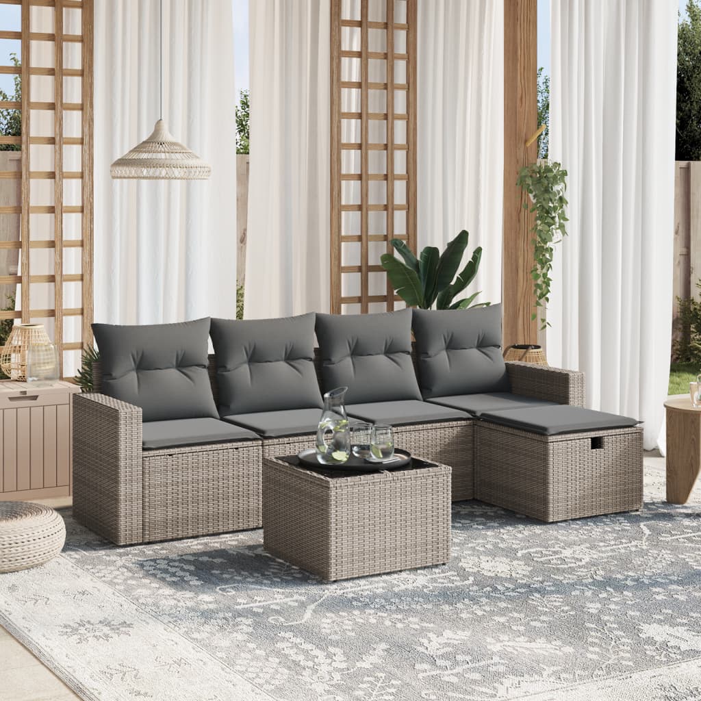 Sofasæt Til Haven 6 Dele Med Hynder Polyrattan Brun