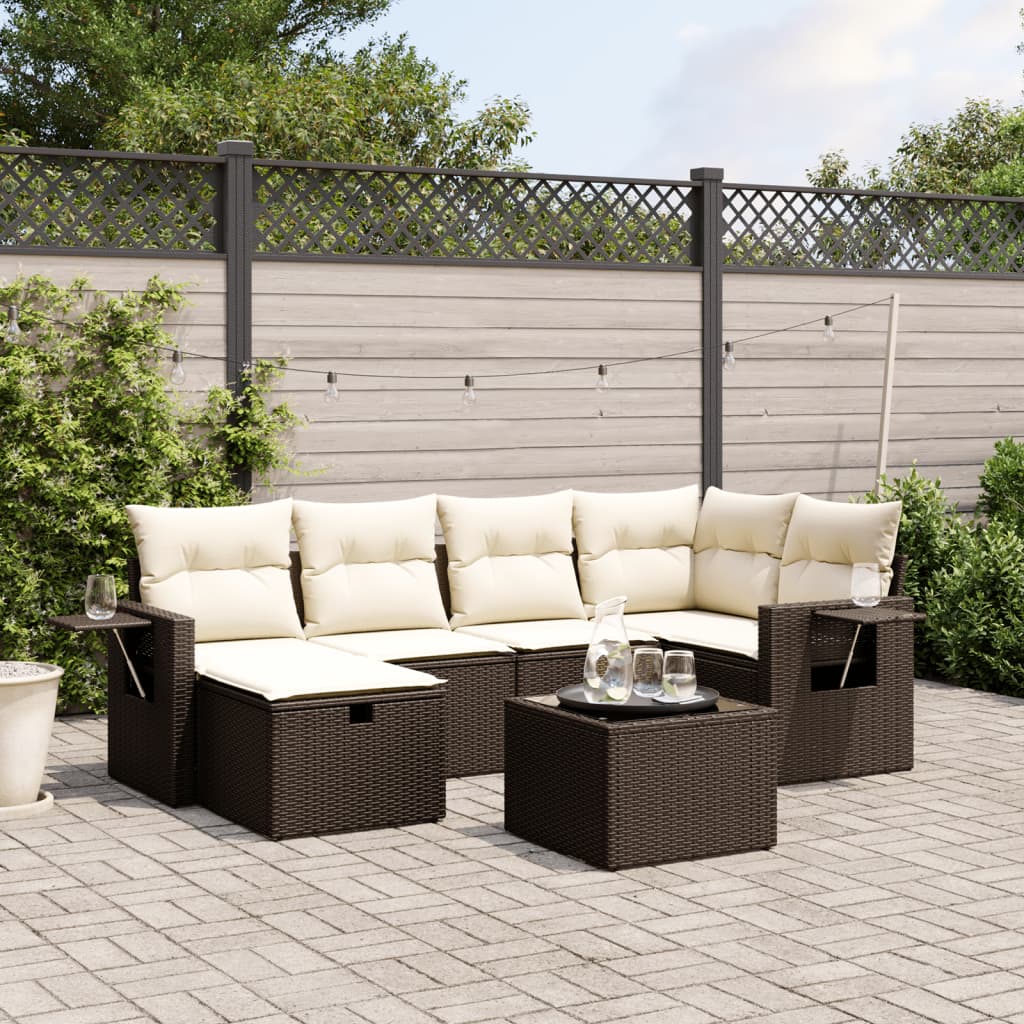 Sofasæt Til Haven 7 Dele Med Hynder Polyrattan Brun