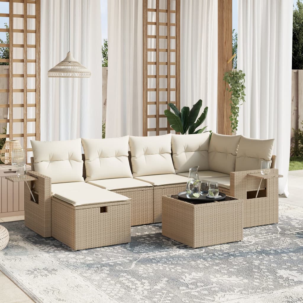 Sofasæt Til Haven 7 Dele Med Hynder Polyrattan Brun