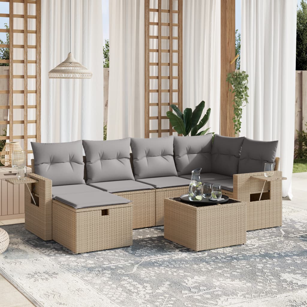 Sofasæt Til Haven 7 Dele Med Hynder Polyrattan Brun