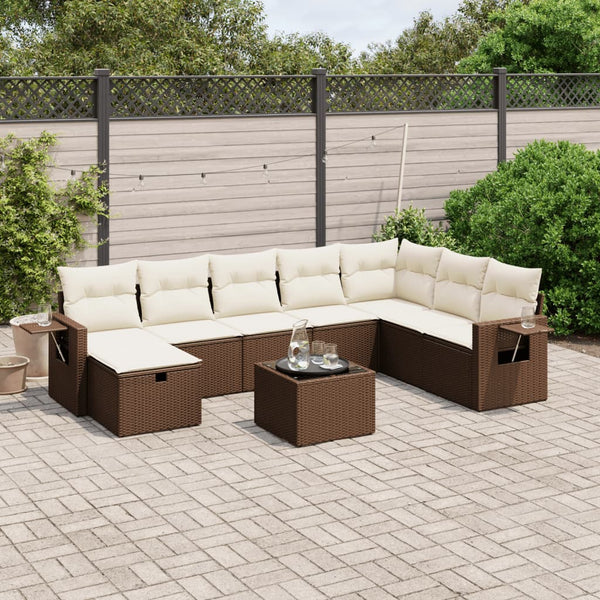 Sofasæt Til Haven 9 Dele Med Hynder Polyrattan Brun