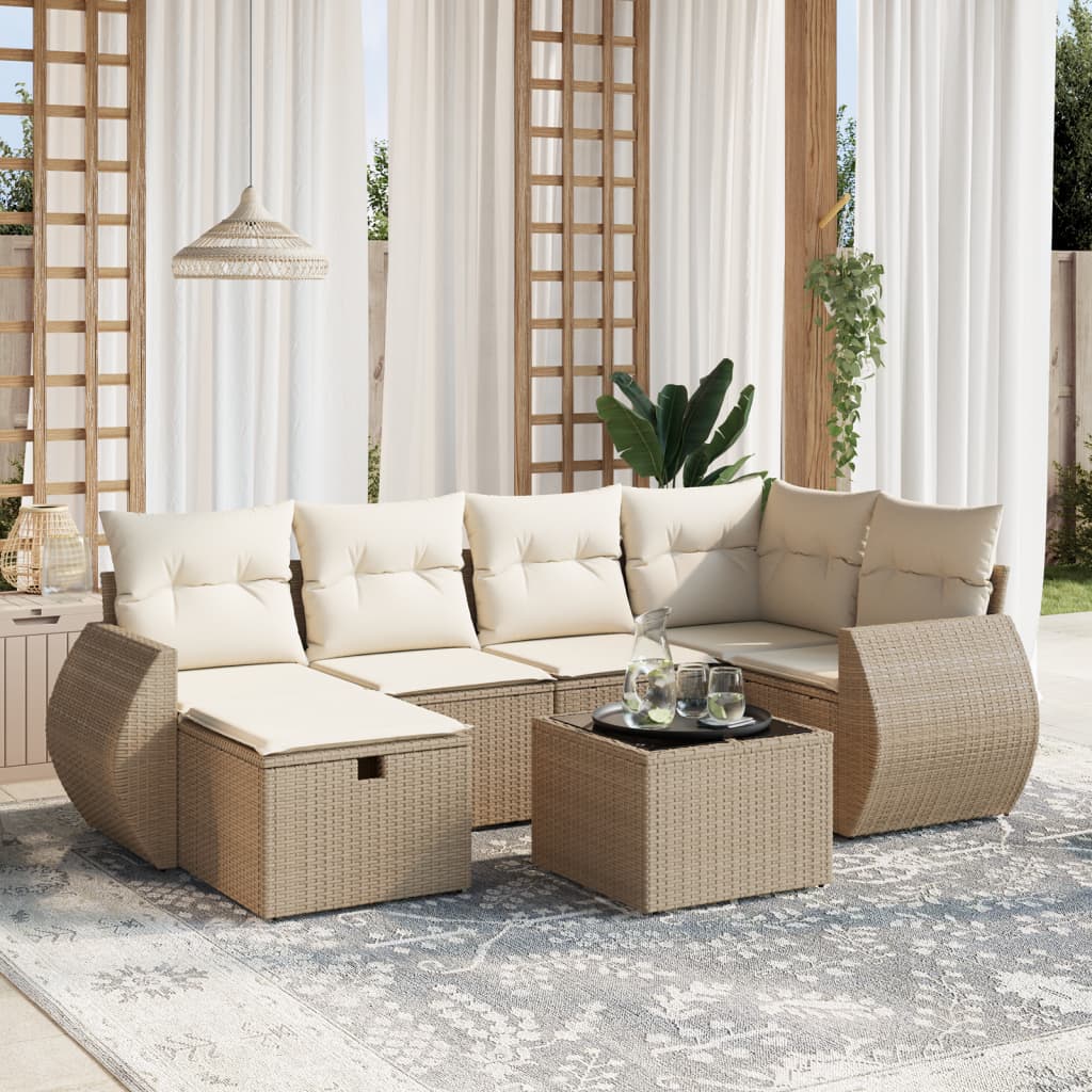 Sofasæt Til Haven 7 Dele Med Hynder Polyrattan Brun