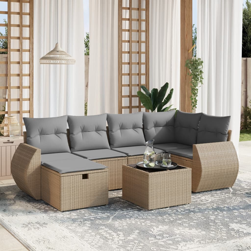 Sofasæt Til Haven 7 Dele Med Hynder Polyrattan Brun