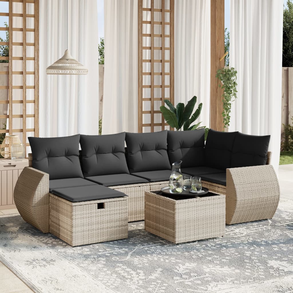 Sofasæt Til Haven 7 Dele Med Hynder Polyrattan Brun