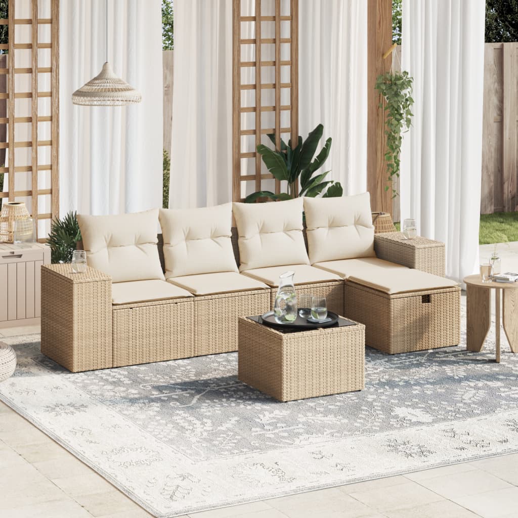 Sofasæt Til Haven 6 Dele Med Hynder Polyrattan Brun