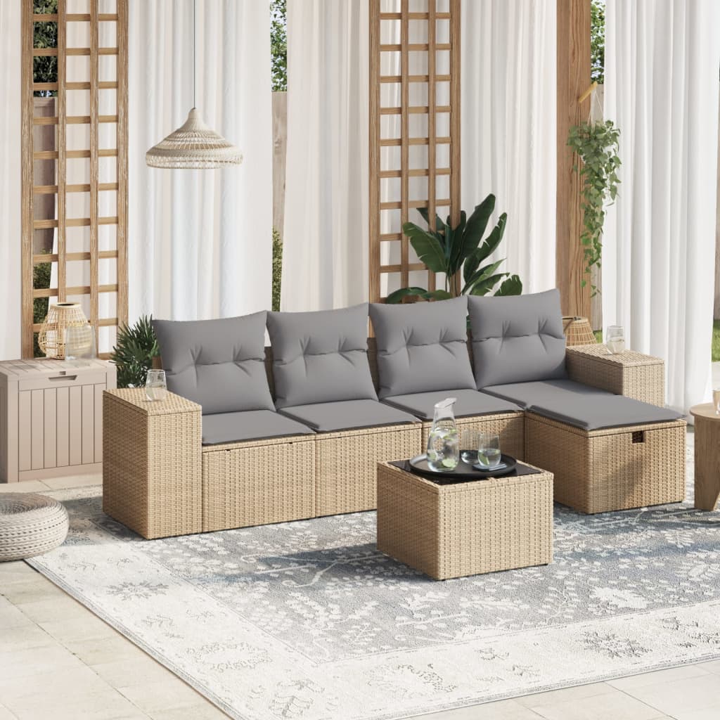 Sofasæt Til Haven 6 Dele Med Hynder Polyrattan Brun