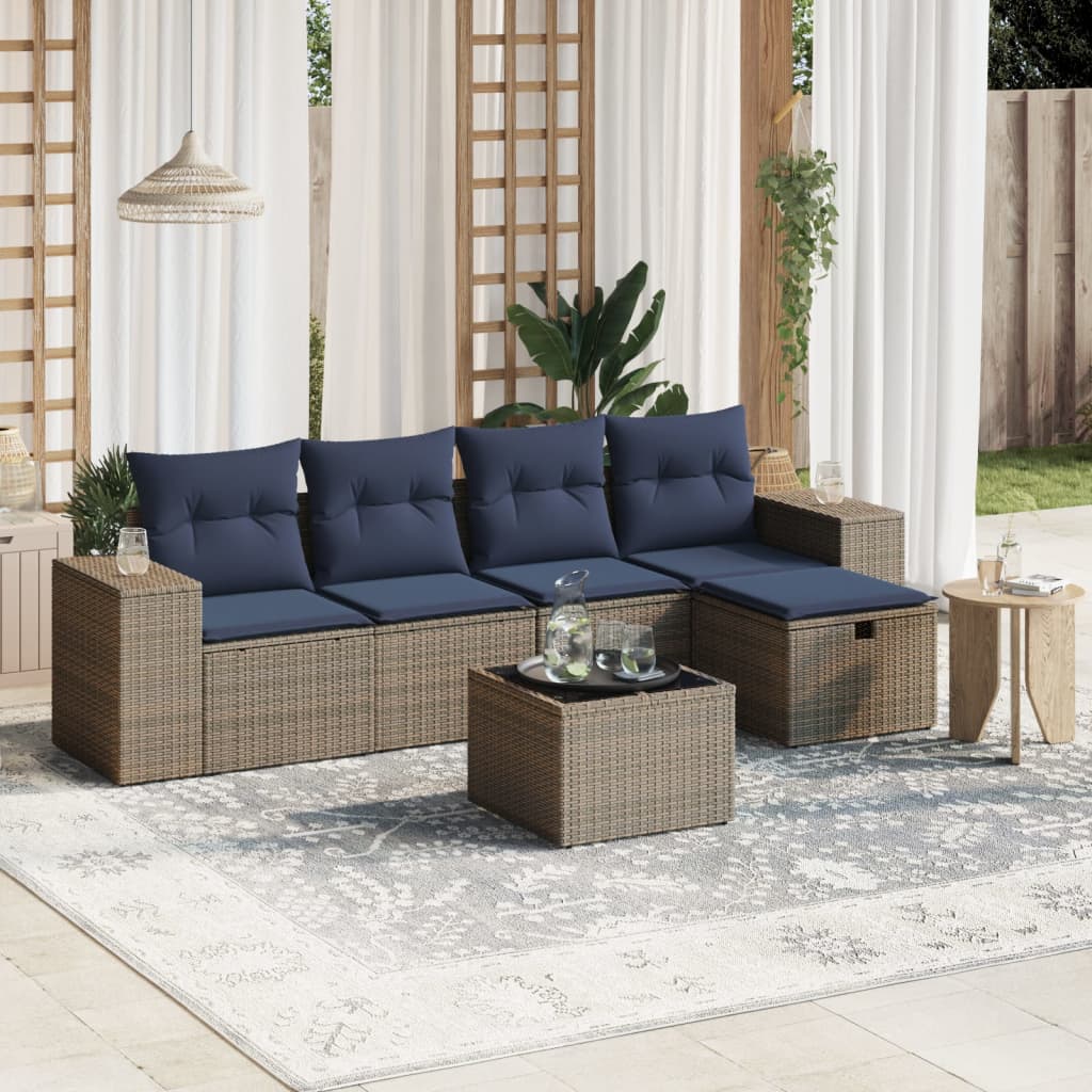 Sofasæt Til Haven 6 Dele Med Hynder Polyrattan Brun