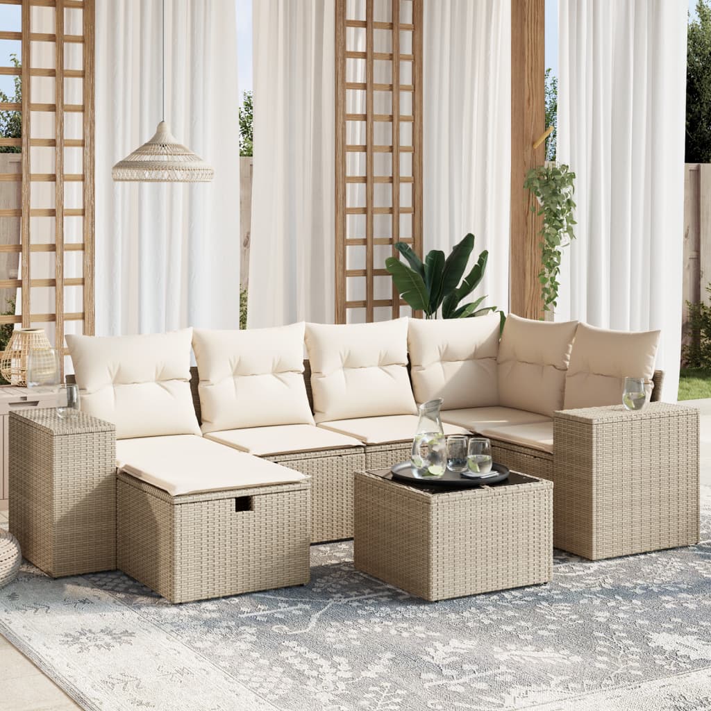 Sofasæt Til Haven 7 Dele Med Hynder Polyrattan Brun