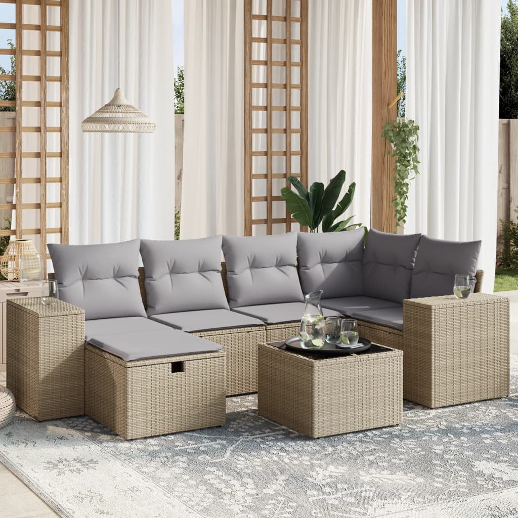 Sofasæt Til Haven 7 Dele Med Hynder Polyrattan Brun