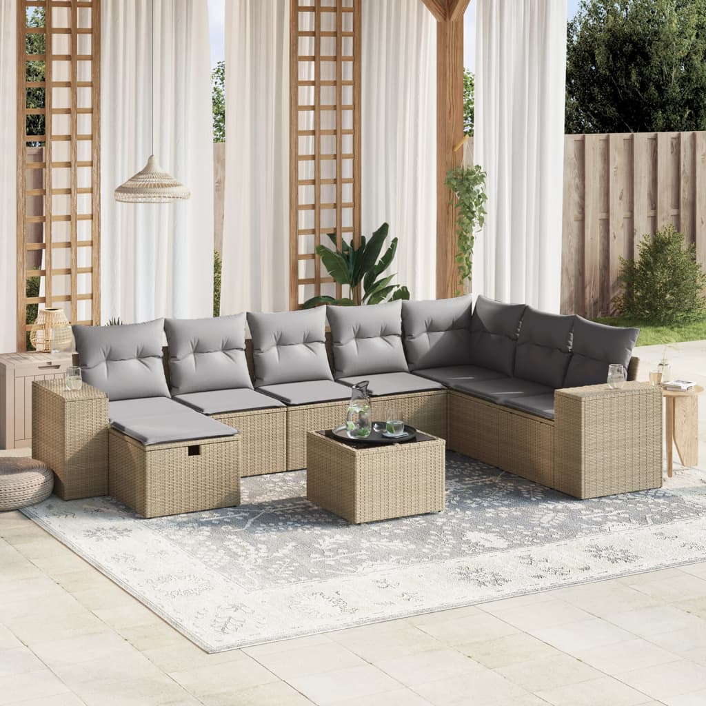 Sofasæt Til Haven 9 Dele Med Hynder Polyrattan Brun