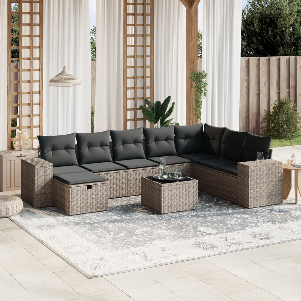 Sofasæt Til Haven 9 Dele Med Hynder Polyrattan Brun