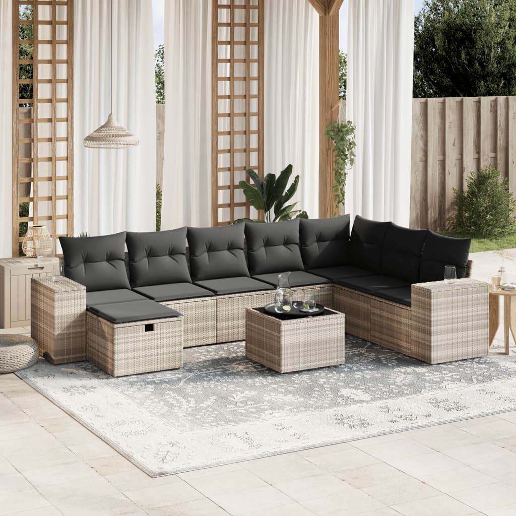 Sofasæt Til Haven 9 Dele Med Hynder Polyrattan Brun