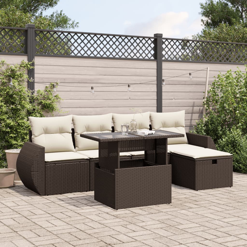 Sofasæt Til Haven 6 Dele Med Hynder Polyrattan Brun