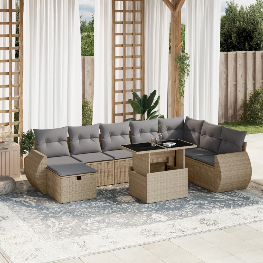 Sofasæt Til Haven 9 Dele Med Hynder Polyrattan Brun
