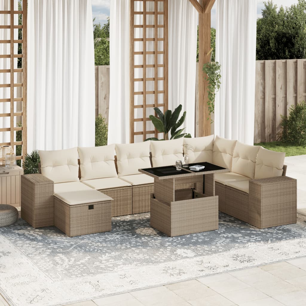 Sofasæt Til Haven 9 Dele Med Hynder Polyrattan Brun