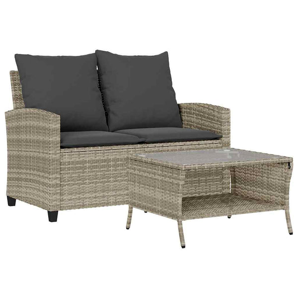 2-Personers Sofa Med Hynder Og Bord Polyrattan