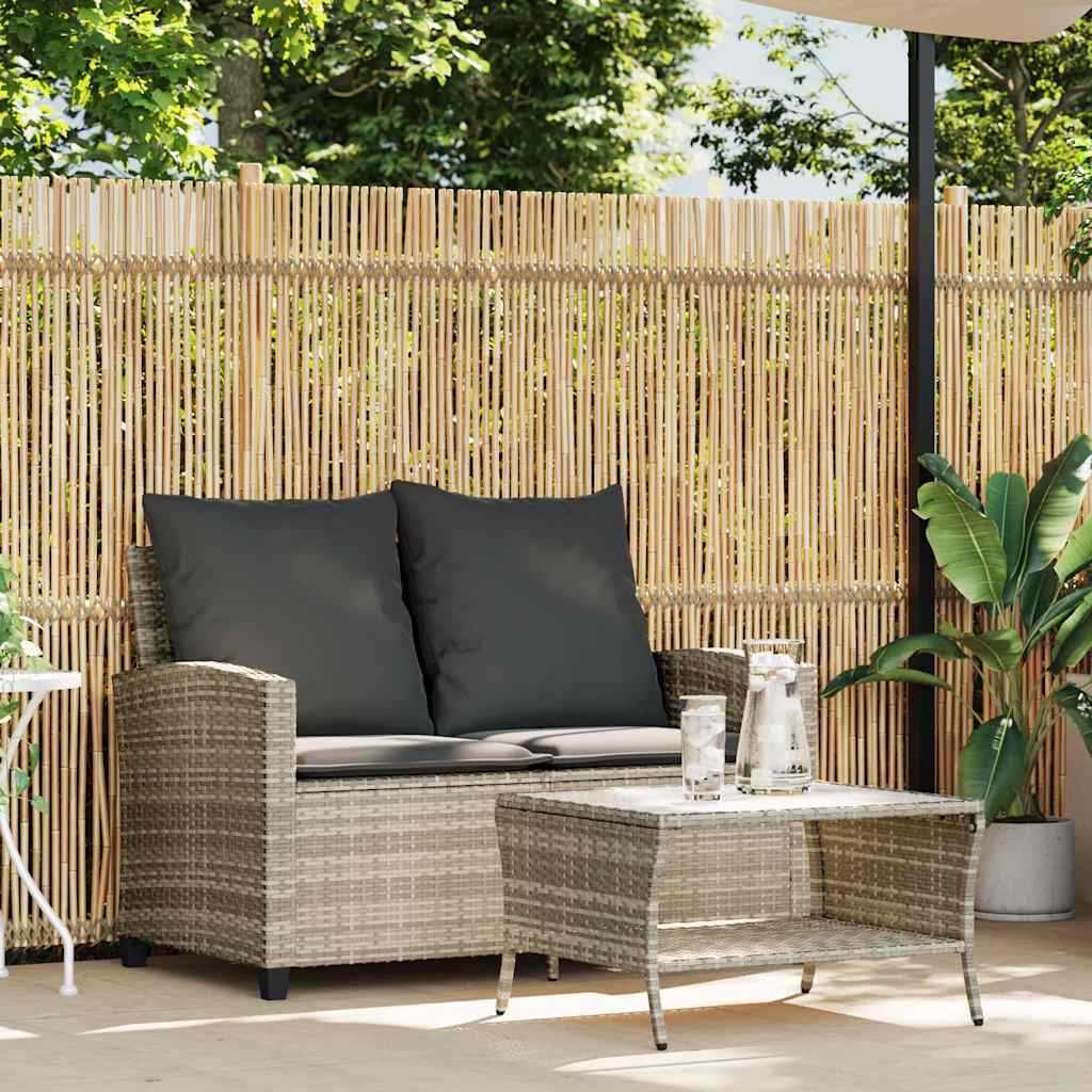 2-Personers Sofa Med Hynder Og Bord Polyrattan
