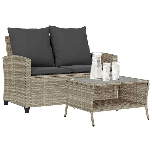 2-Personers Sofa Med Hynder Og Bord Polyrattan