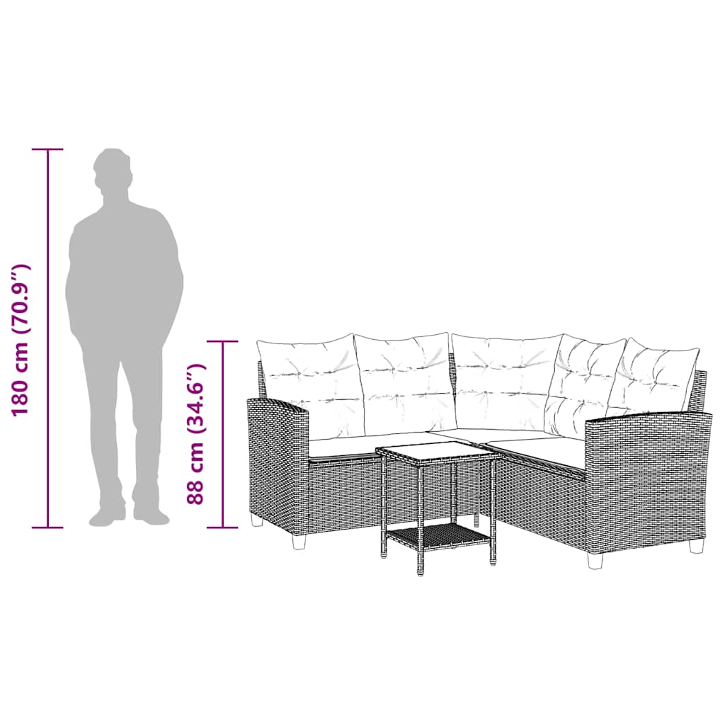 Havesofa Med Bord Og Hynder L-Formet Polyrattan Brun